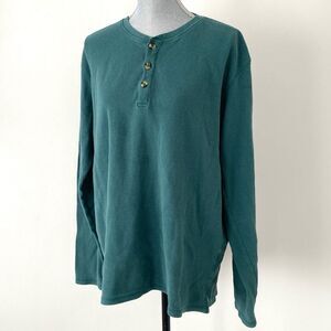 Pact 100% Organic Cotton Turquoise Waffle Knit Henley XL Base Layer Casual Chic